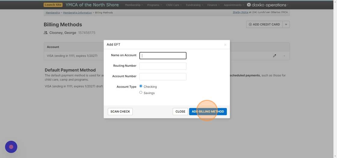 Screenshot of: Enter all of the information for the new billing method and click the 