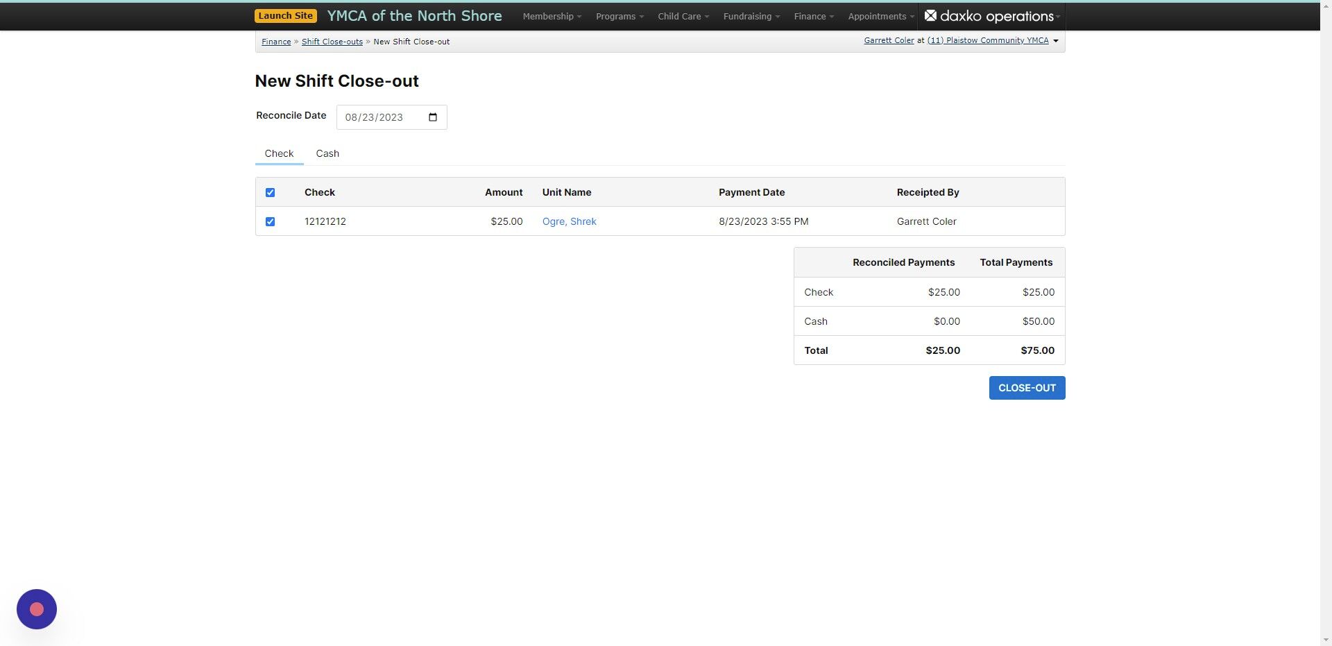 Screenshot of: Verify each payment by checking off the tick mark next to the payment. You must do this for both Cash and Check options