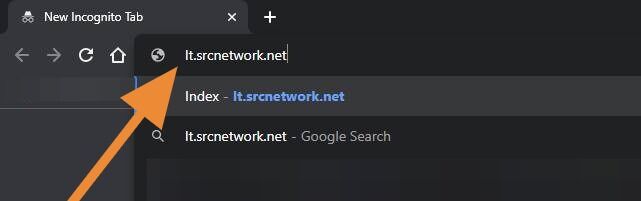 Screenshot of: Type "lt.srcnetwork.net then hit [[enter]]"
