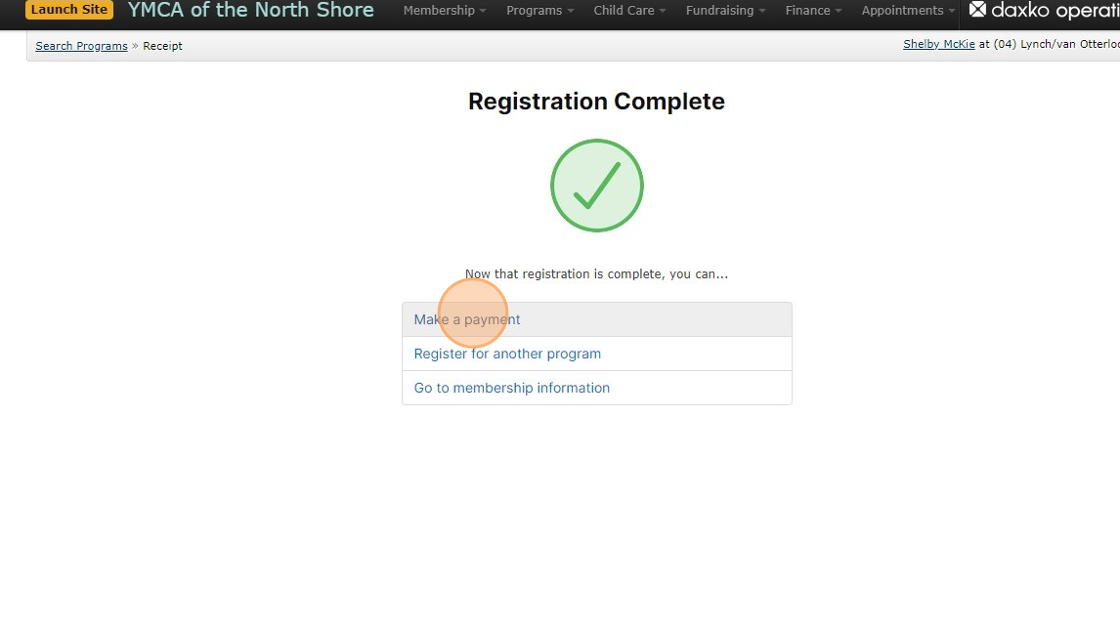 Screenshot of: The customer is now registered for the Guest Pass, now we need to collect their payment. Click on the 