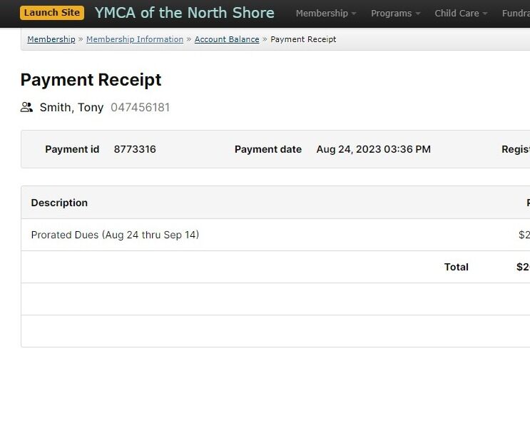 Screenshot of: Use the breadcrumb trail to return back to the Membership Information page.