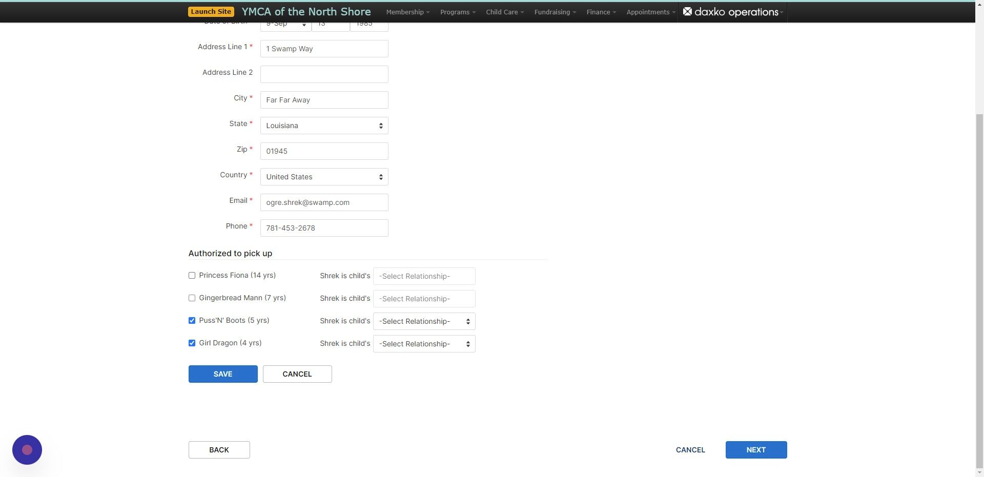 Screenshot of: If you know you are registering more than one participant from this family you can select the other siblings listed on the account now as well 