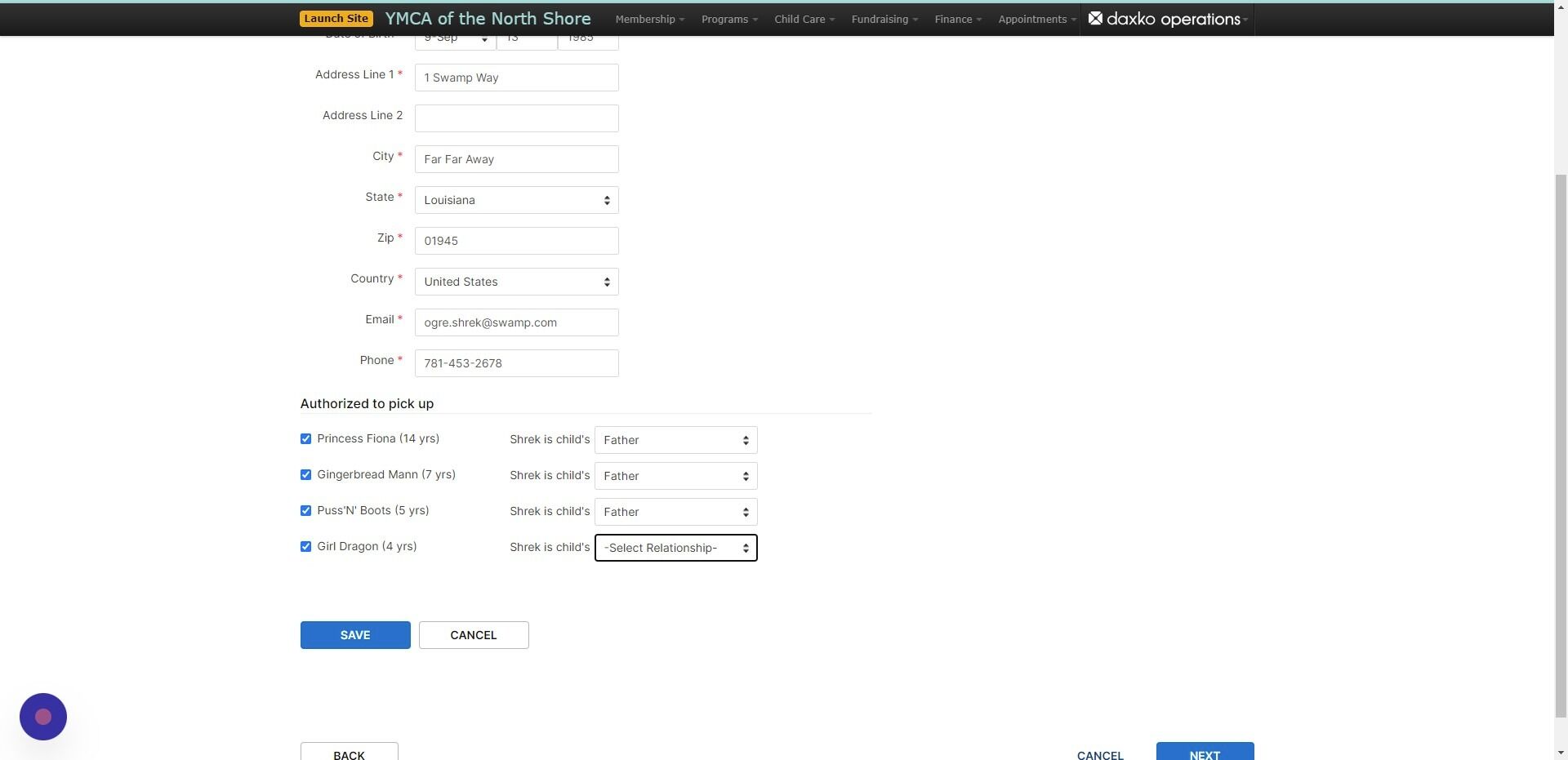 Screenshot of: You will need to select the relationship to the participant as well for all authorized pickups