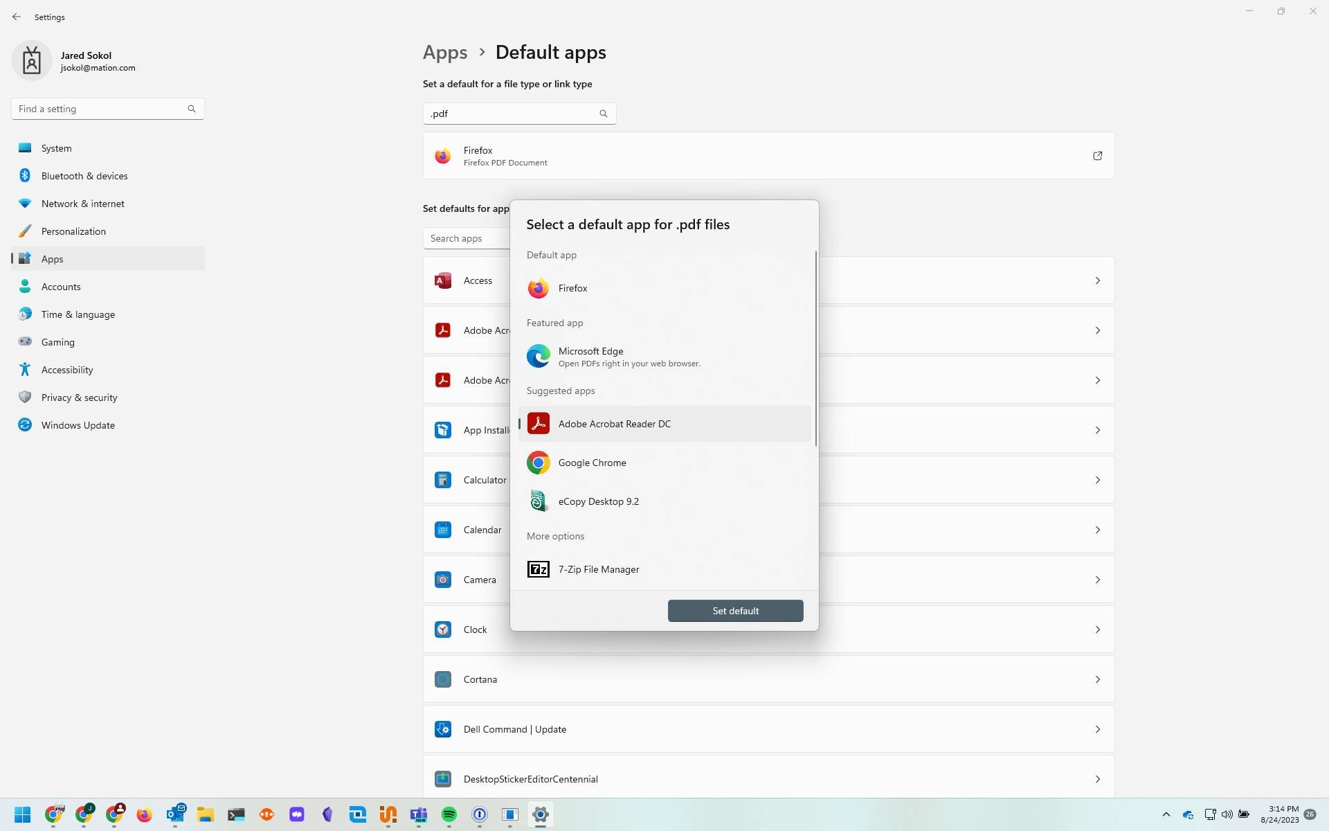 Screenshot of: Click "Set default"