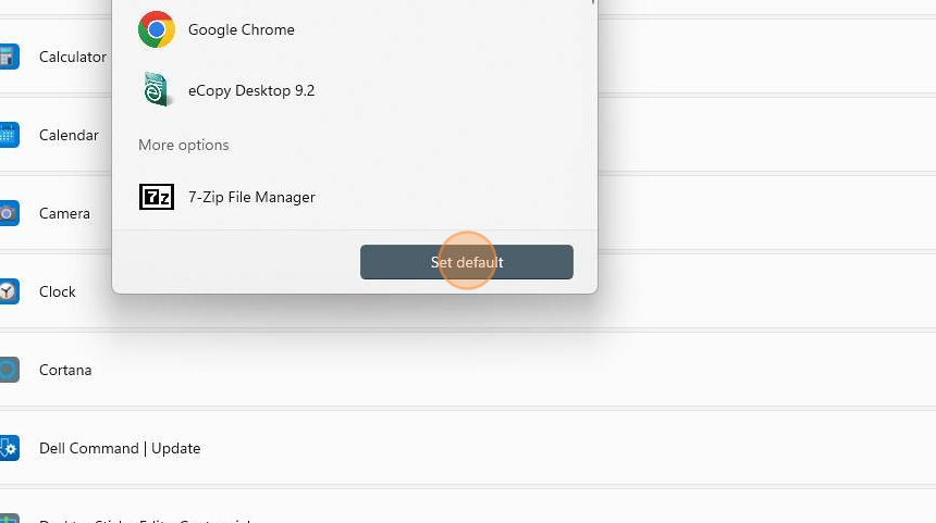 Screenshot of: Click "Set default"