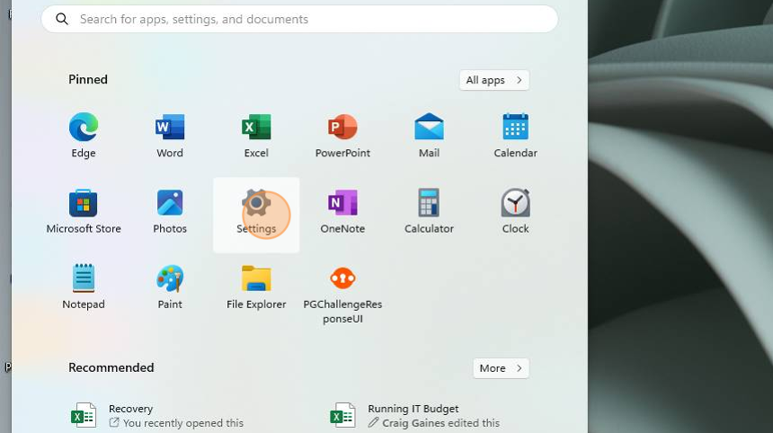 Screenshot of: Open the Settings application
