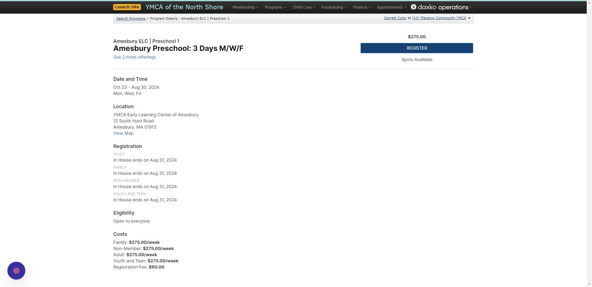 Screenshot of: Click Register