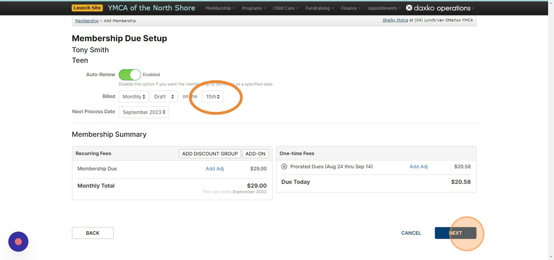 Screenshot of: Use the dropdown menu to select a billing date and click 