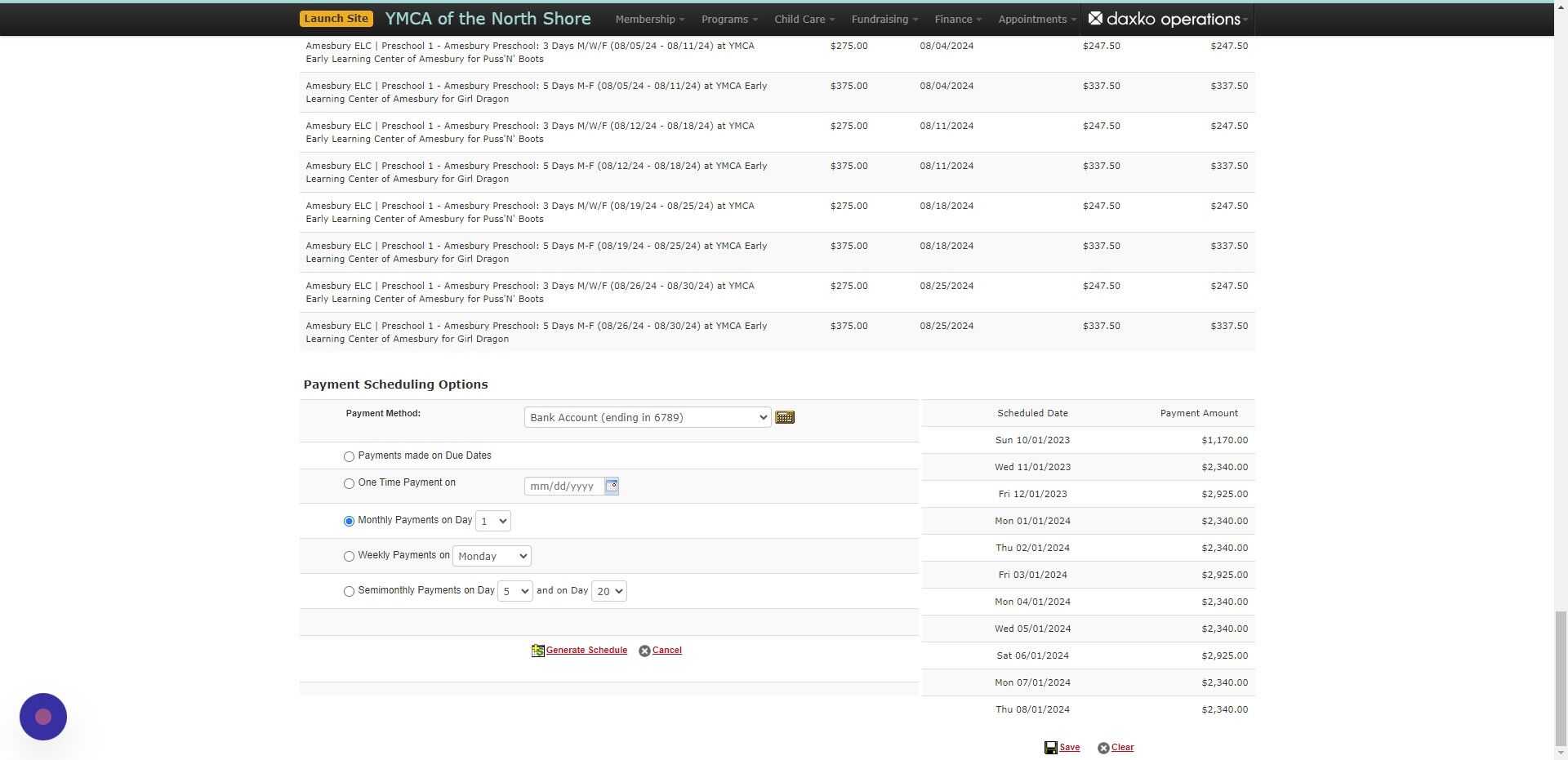 Screenshot of: If you are satisfied with the generated schedule then click 