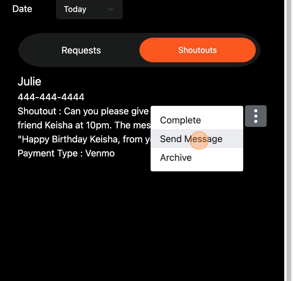 Screenshot of: Click "Send Message"