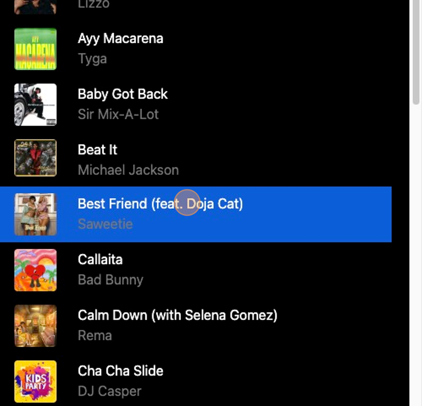 Screenshot of: They can then select from your uploaded songs. They will not be able to type in their own request.