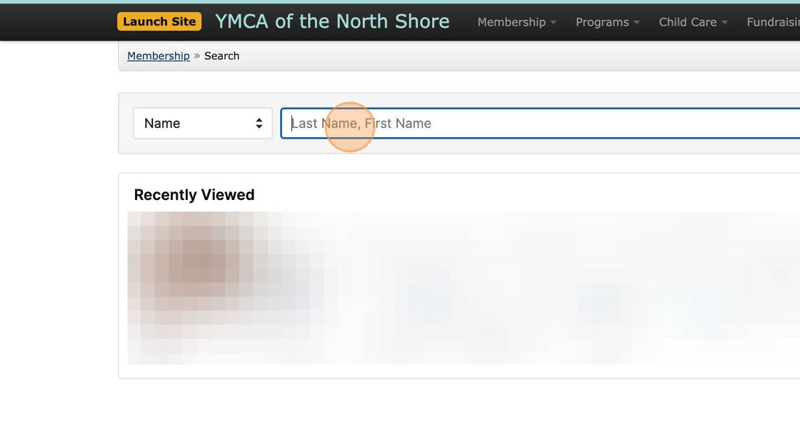 Screenshot of: Search for the member looking to place their Membership on Hold.