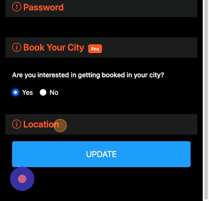 Screenshot of: Click "Location" and enter your location (City, State, Country)