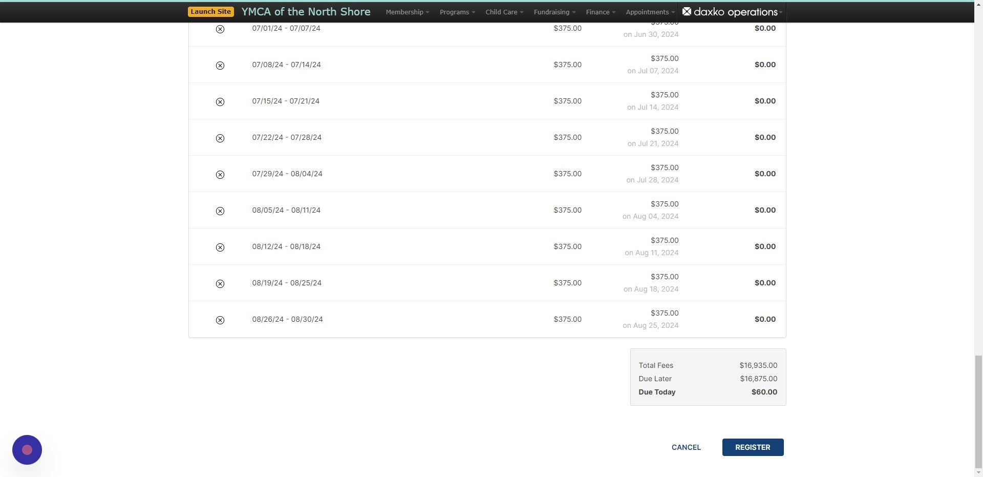 Screenshot of: Verify all days attending and click 