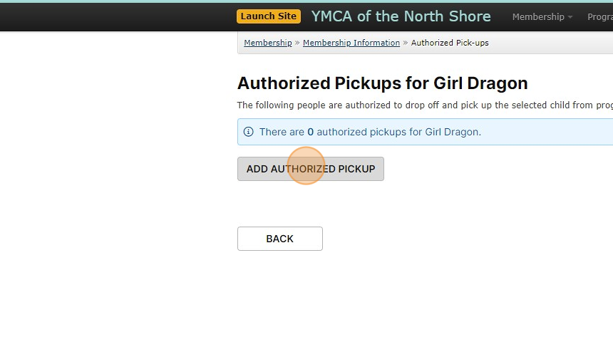 Screenshot of: You will need to add an authorized pick-up on the account