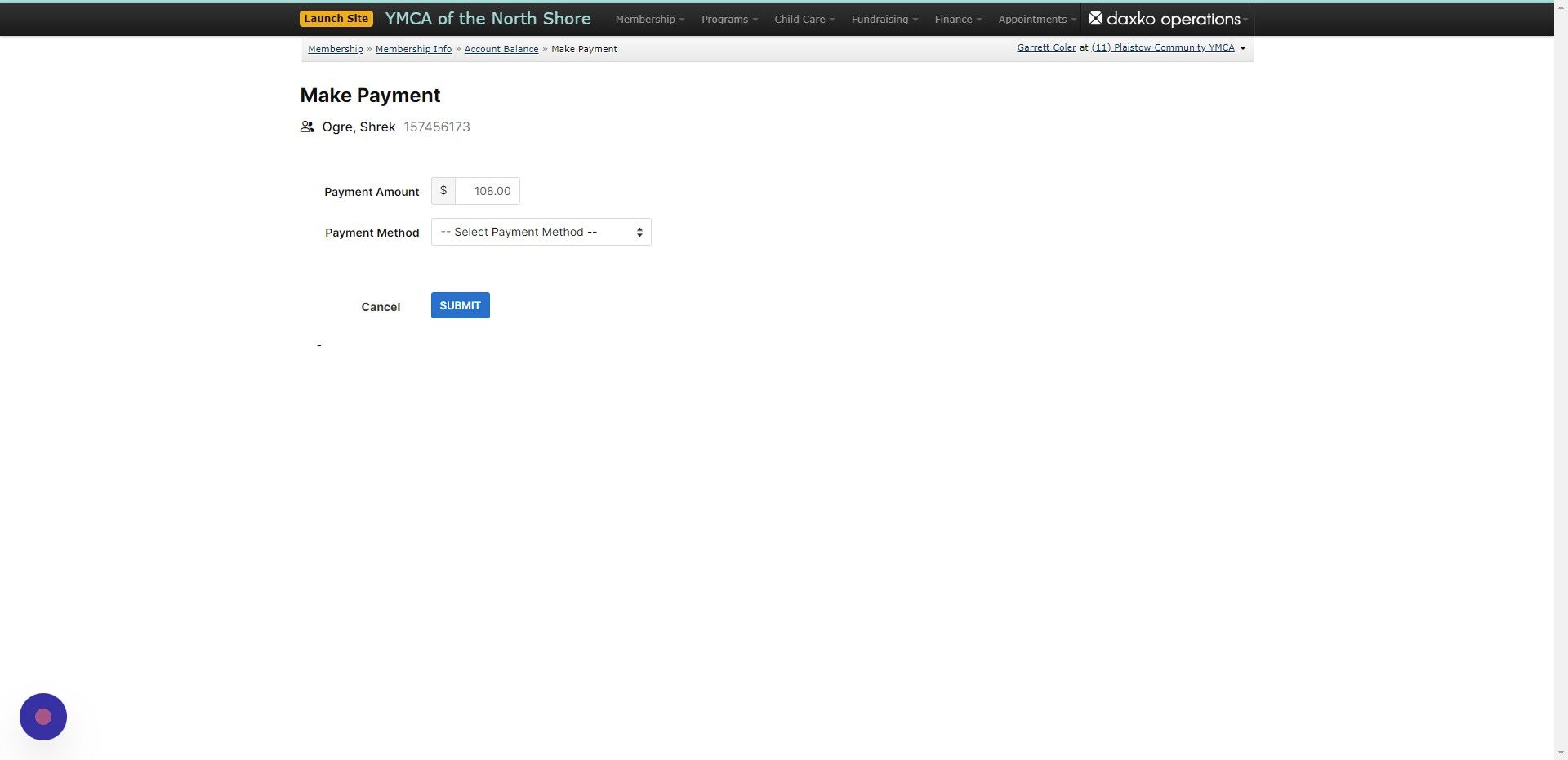 Screenshot of: Select payment method 