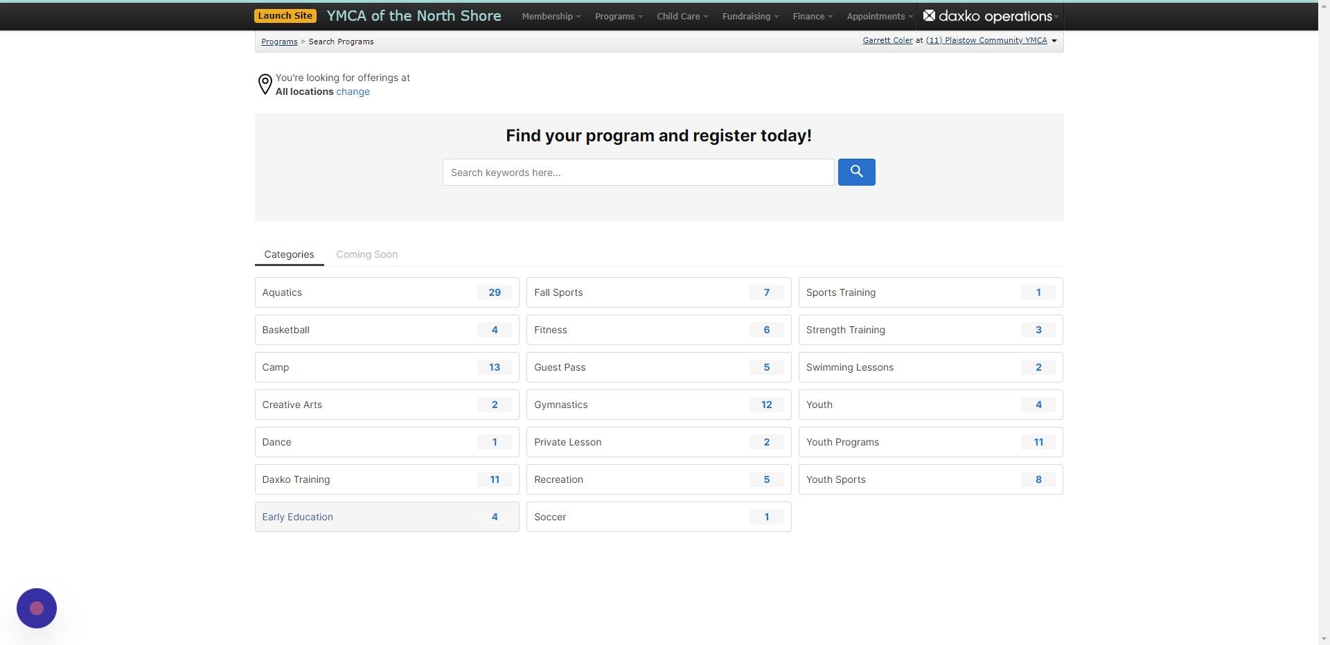 Screenshot of: Select the tag of the program or search it in the 