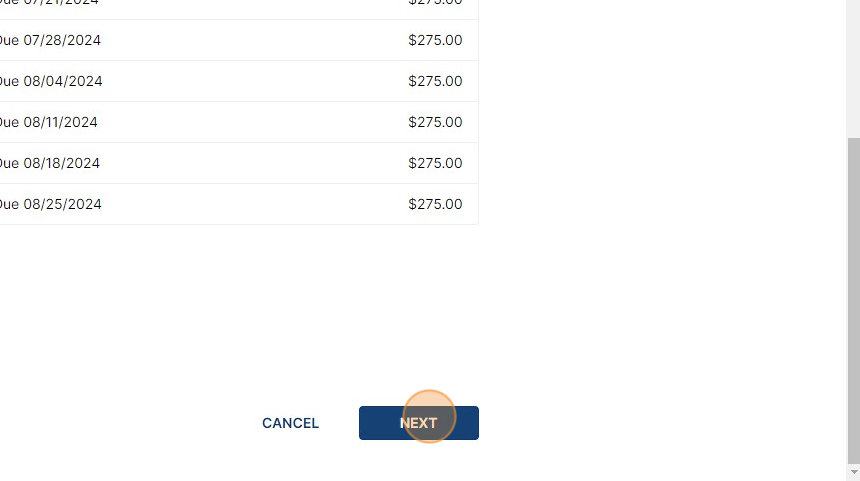 Screenshot of: Check the dates and payments and select 