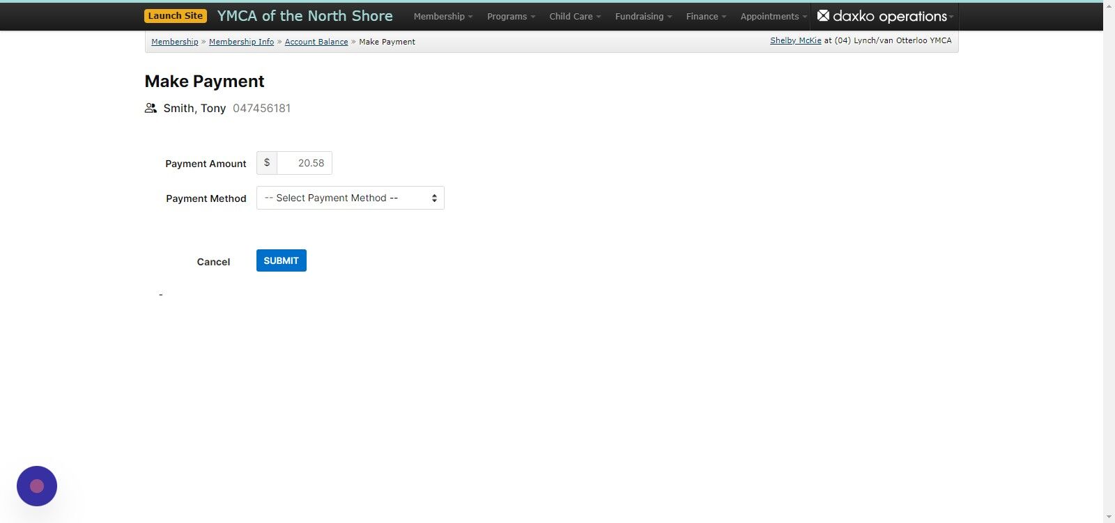 Screenshot of: Select the Payment Method to be used and click Submit. 