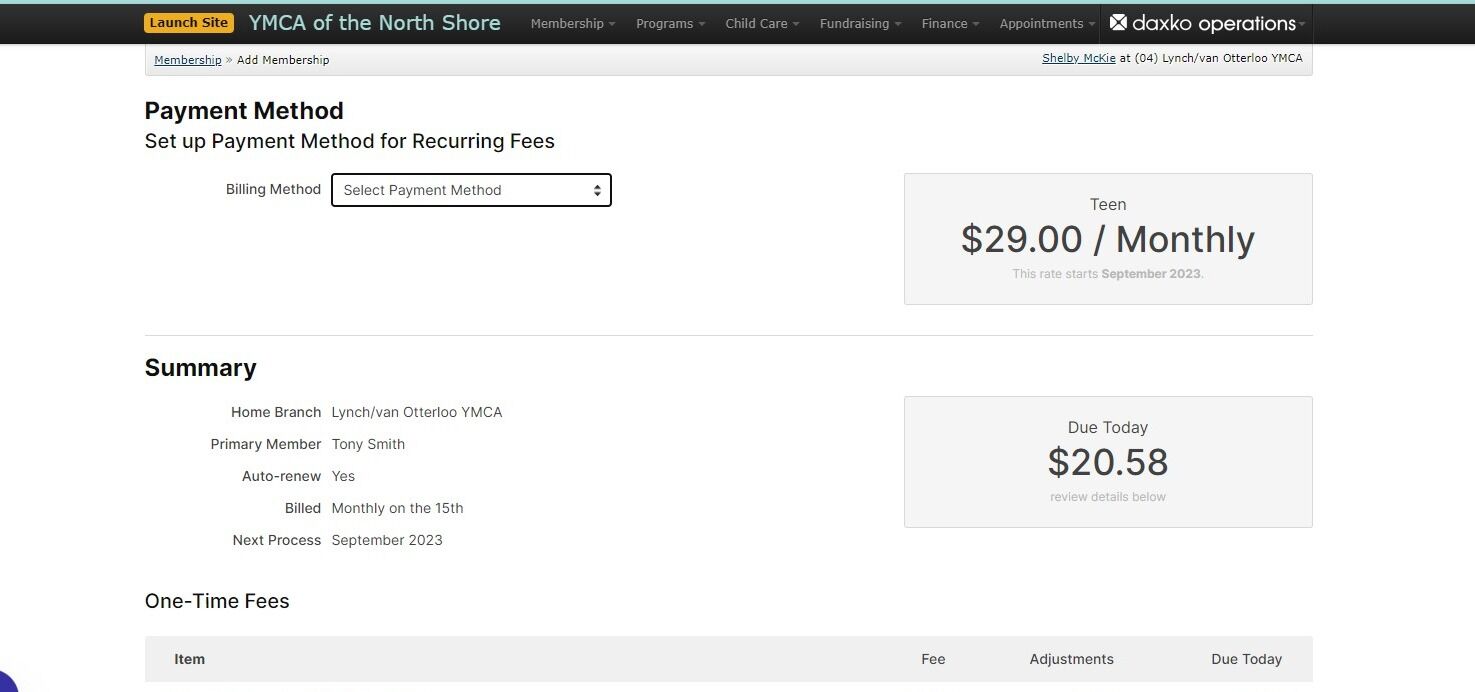 Screenshot of: On the Payment Method page, click on the dropdown menu next to Billing Method and Add or Select the Billing Method to be use for the monthly draft.