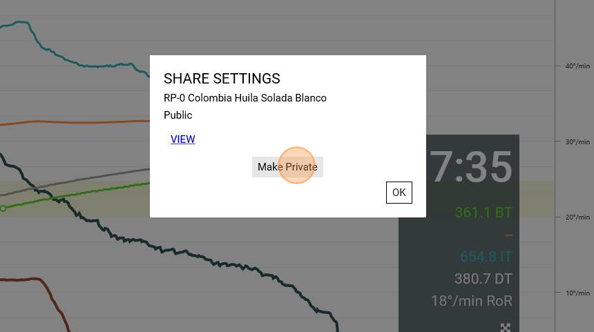 Screenshot of: Click "Make Private" to make a public profile private 
