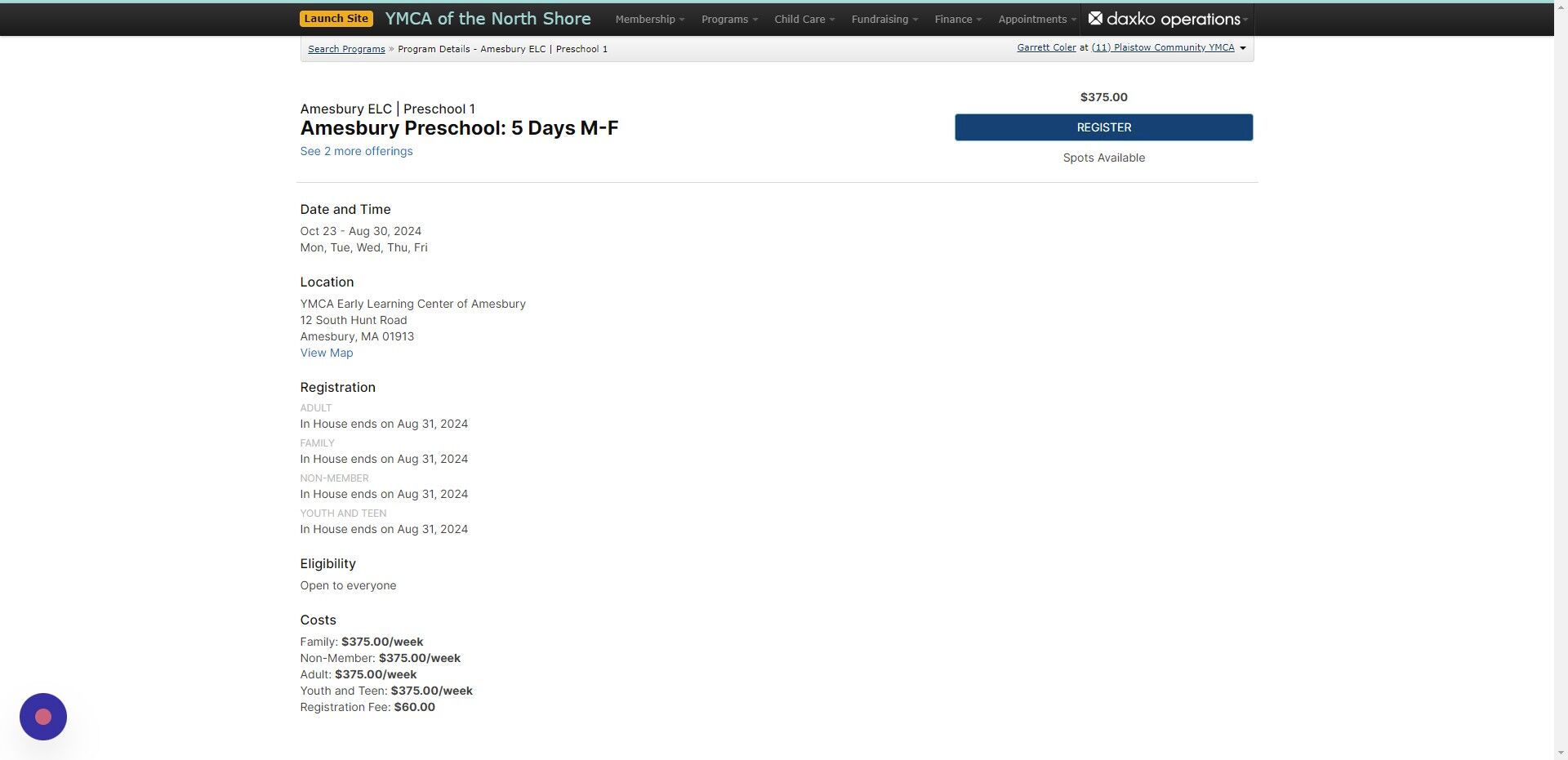 Screenshot of: Click Register when ready