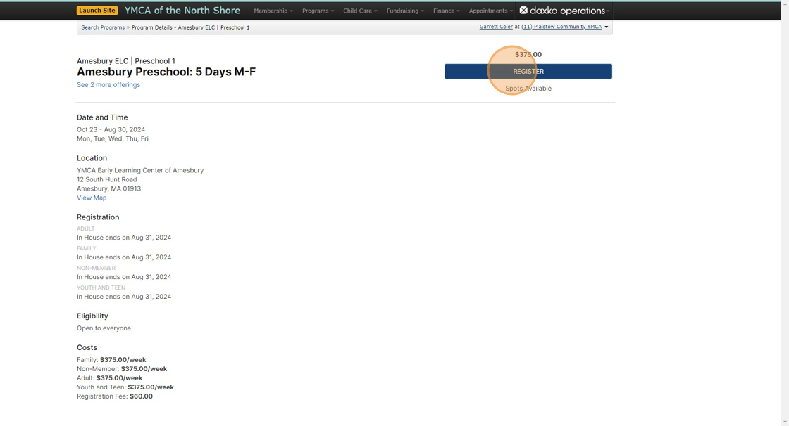 Screenshot of: Click Register when ready