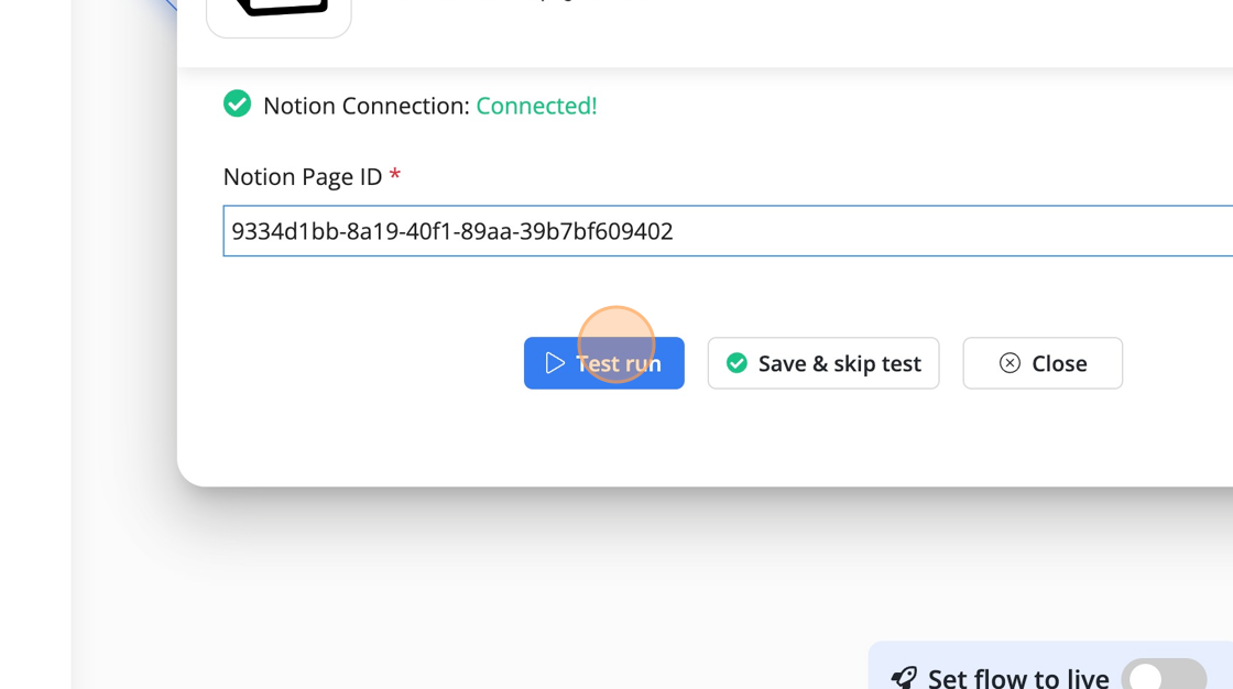 Screenshot of: Click "Test run"