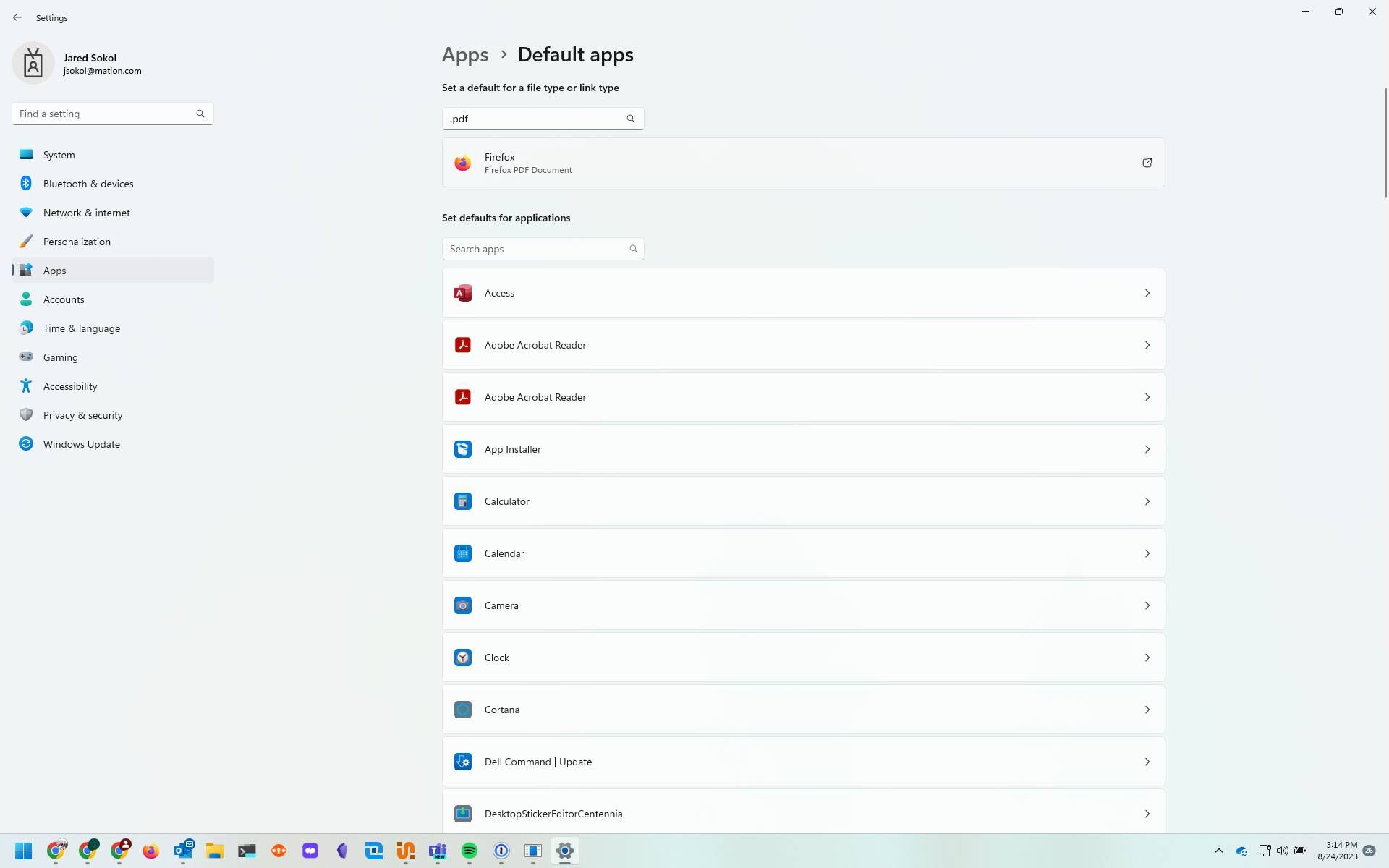 Screenshot of: Click the box showing your current default application
