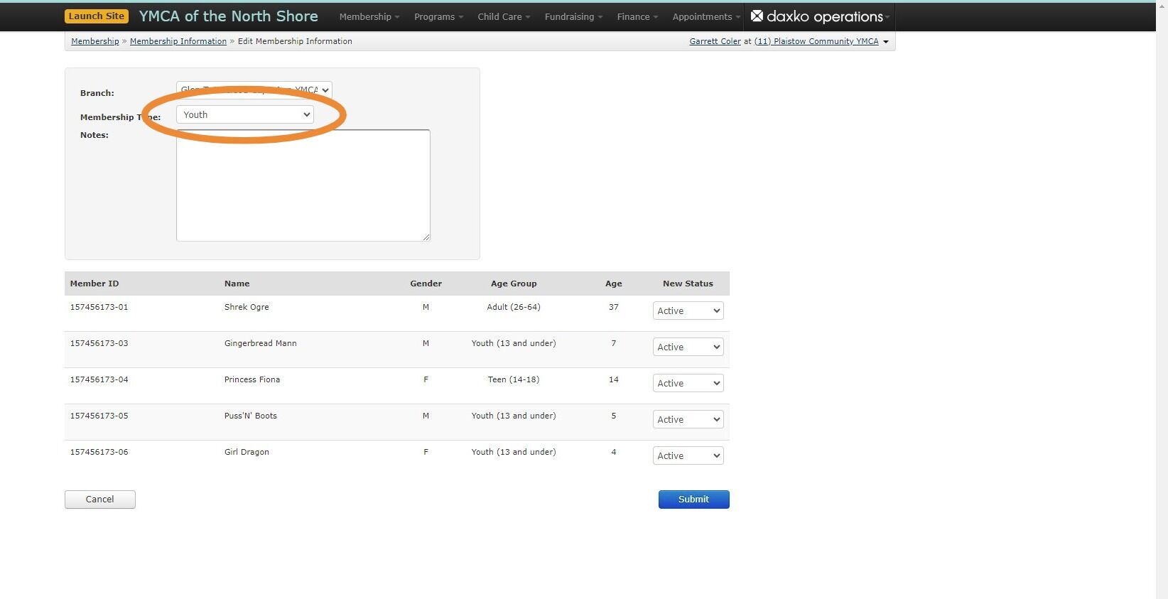 Screenshot of: Change Member status to fulfil new membership Requirements
