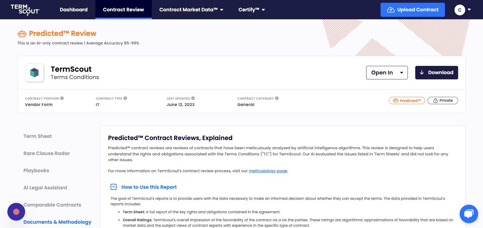 Screenshot of: Documents & Methodology allows you to drill into valuable resources including "how to use this report", "Assumptions", and "Definitions".