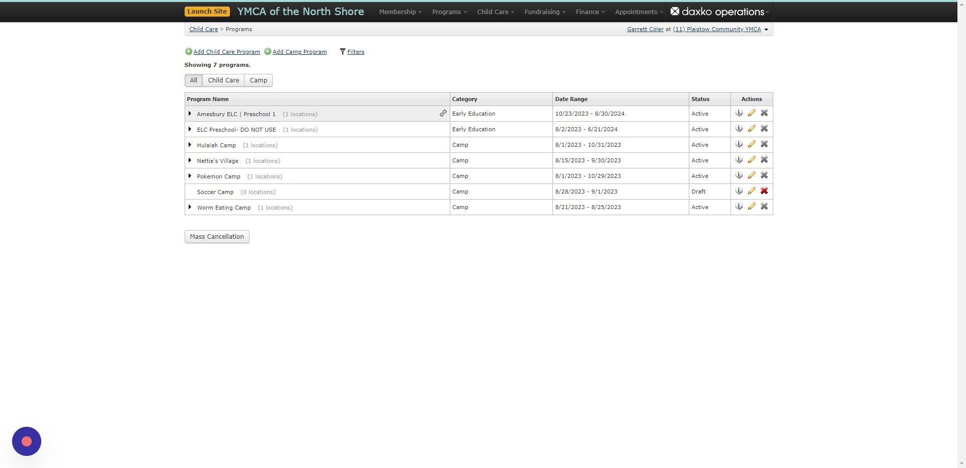 Screenshot of: Click the program you are adding fees to