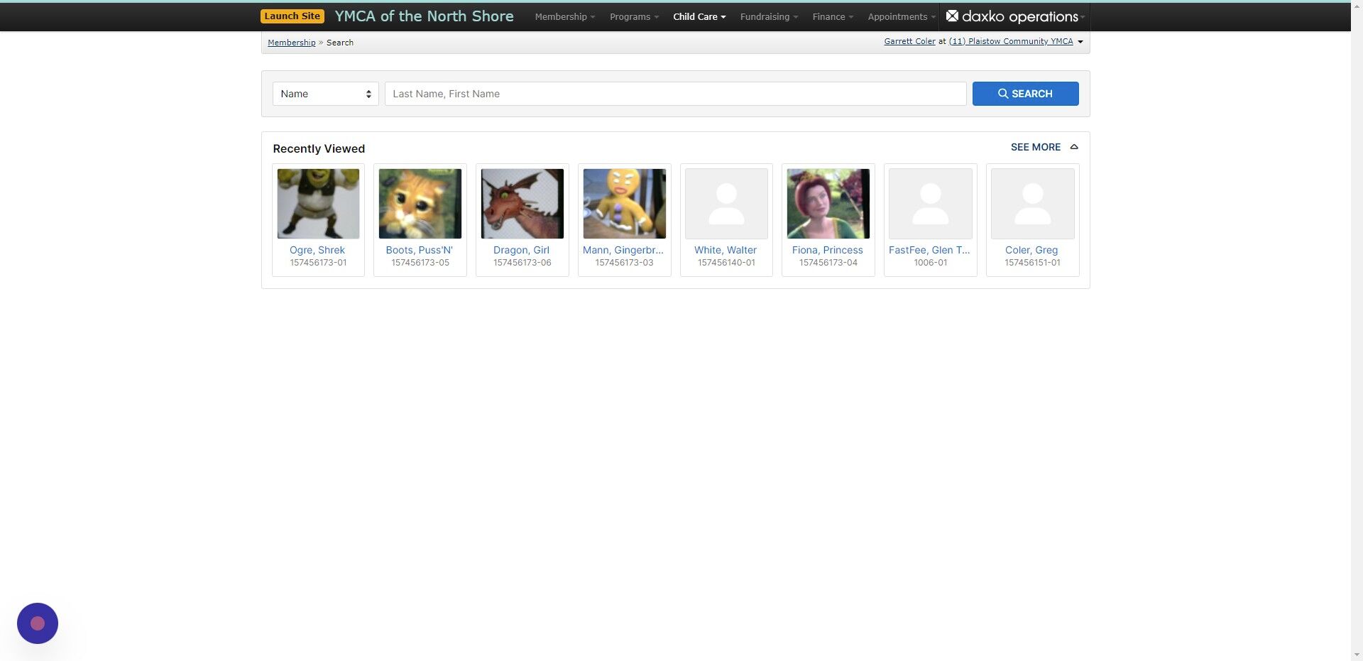 Screenshot of: Click on Child Care