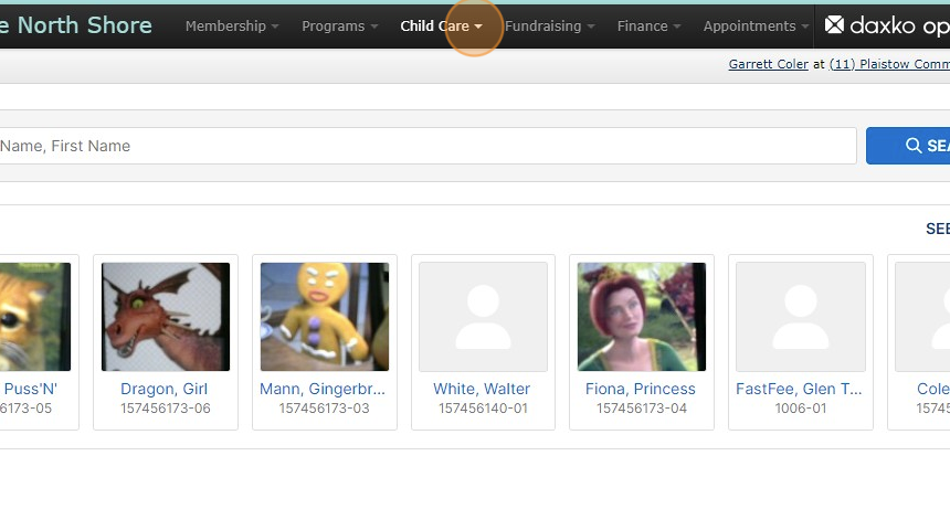 Screenshot of: Click on Child Care