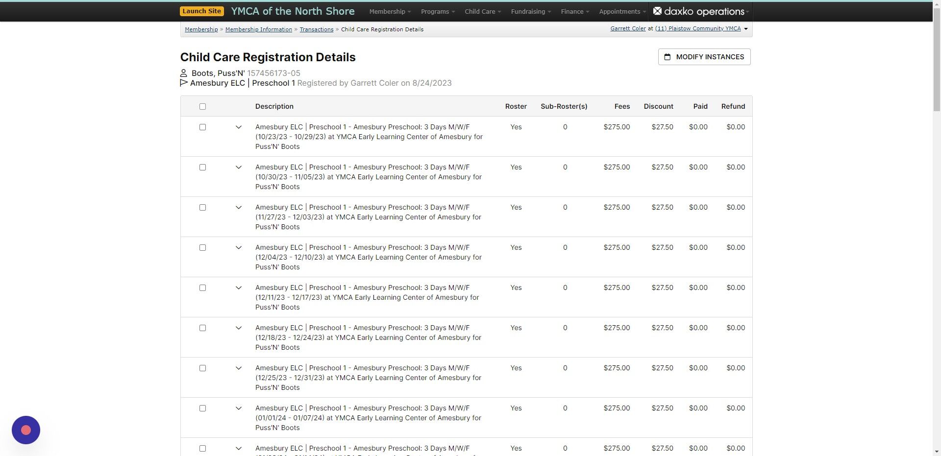 Screenshot of: Click this checkbox to select all instances