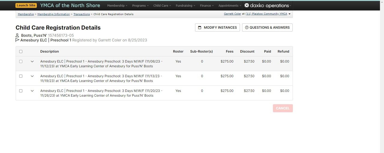 Screenshot of: Select the weeks in which the child is moving to another program