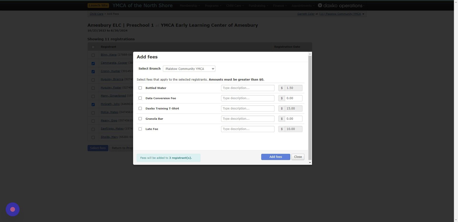 Screenshot of: Choose the Late Fee