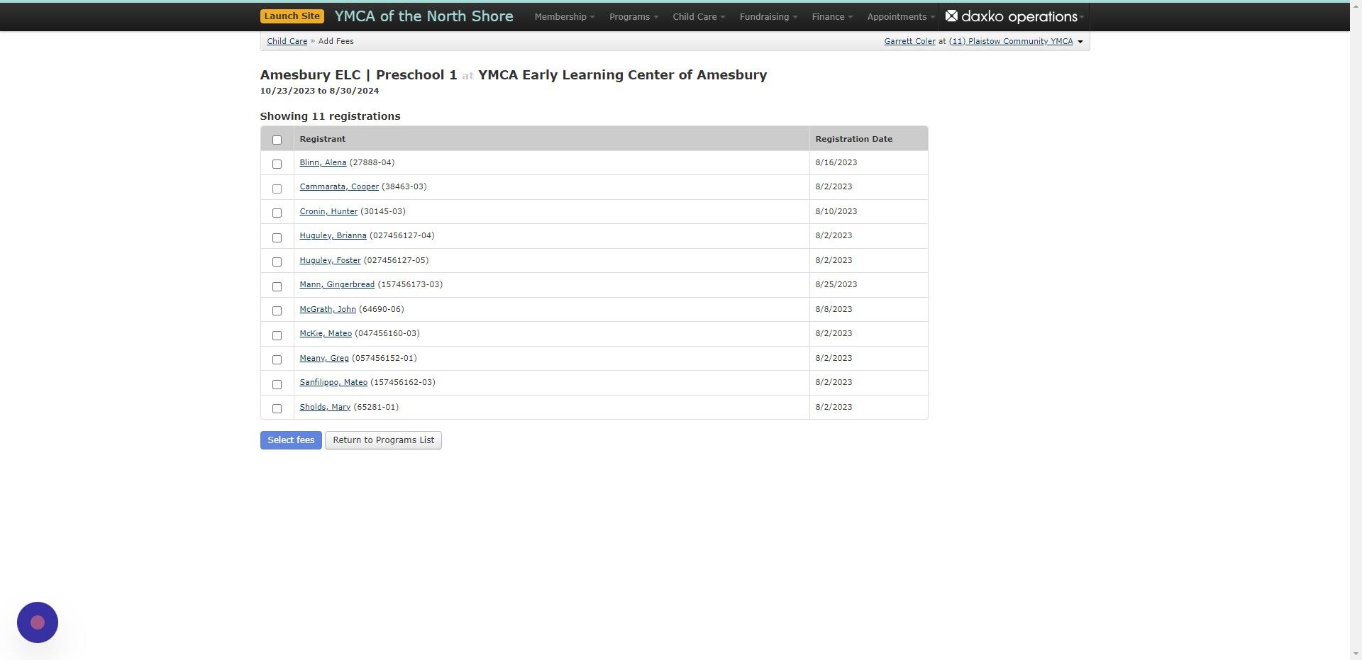 Screenshot of: Select the registrants that are being charged