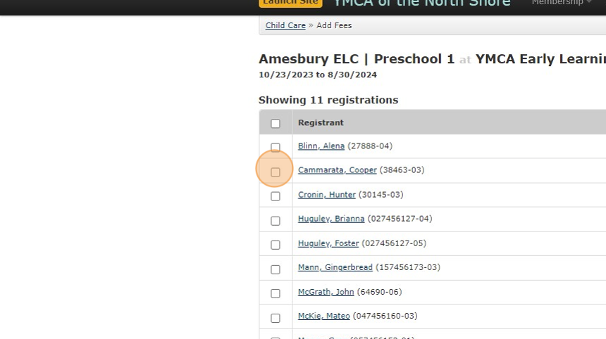 Screenshot of: Select the registrants that are being charged