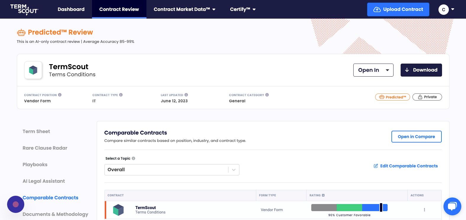 Screenshot of: Comparable Contracts allows you to compare similar contracts based on position, industry, and contract type.