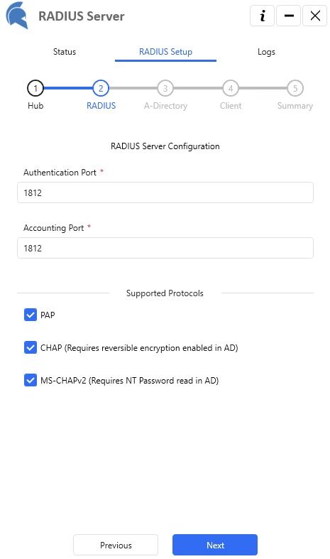 Screenshot of: Verify RADIUS Server configuration and click "Next".