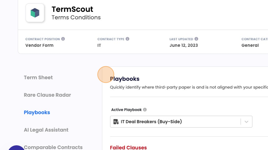 Screenshot of: Playbooks empower you to quickly identify where third-party paper is and is not aligned with your specific standards.