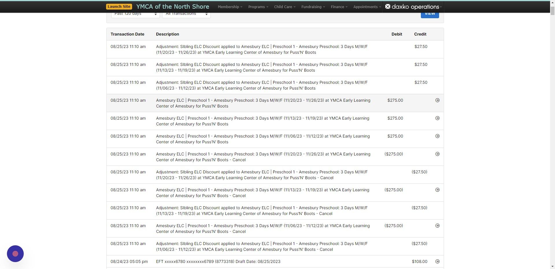 Screenshot of: Click on the Detail bubble of the transaction you are looking for