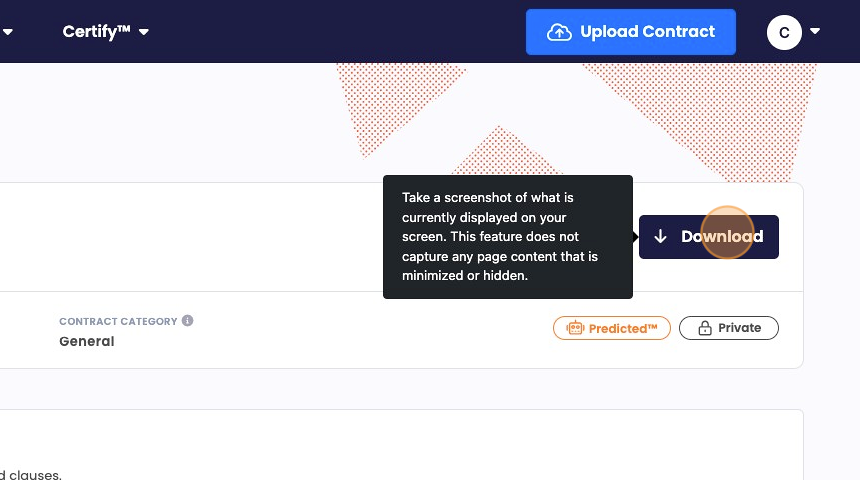 Screenshot of: You can also click "download" to export a PDF of the "Term Sheet" view (or any view within the platform).