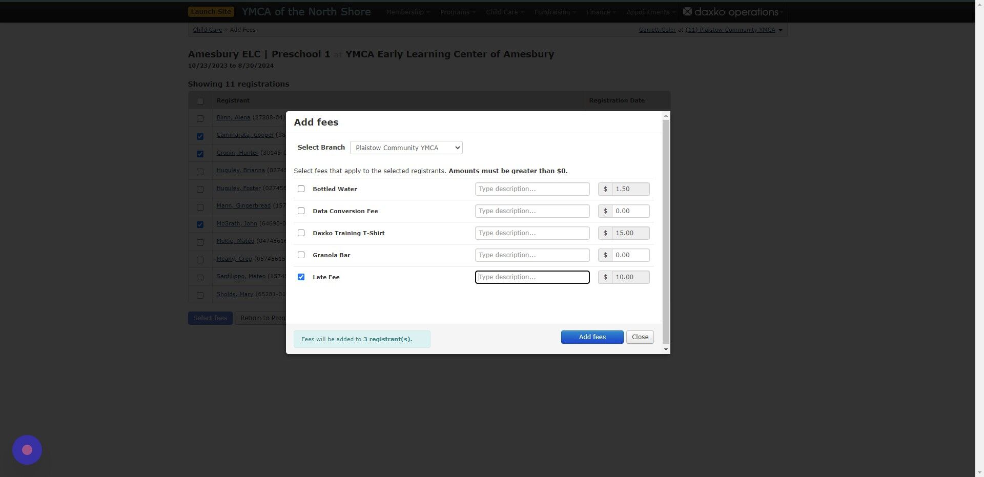 Screenshot of: Always type the date of the late payment in the description