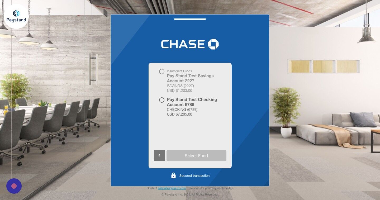 Screenshot of: Select the account you wan to use for the payment.