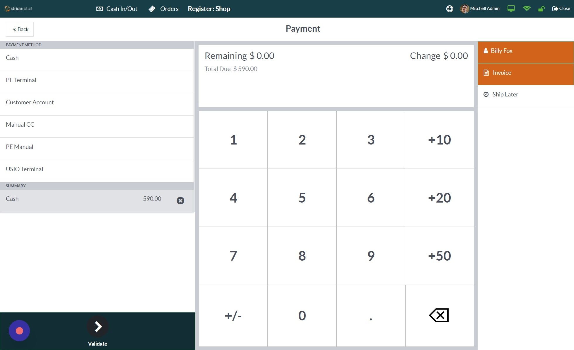 Screenshot of: Validate the order.