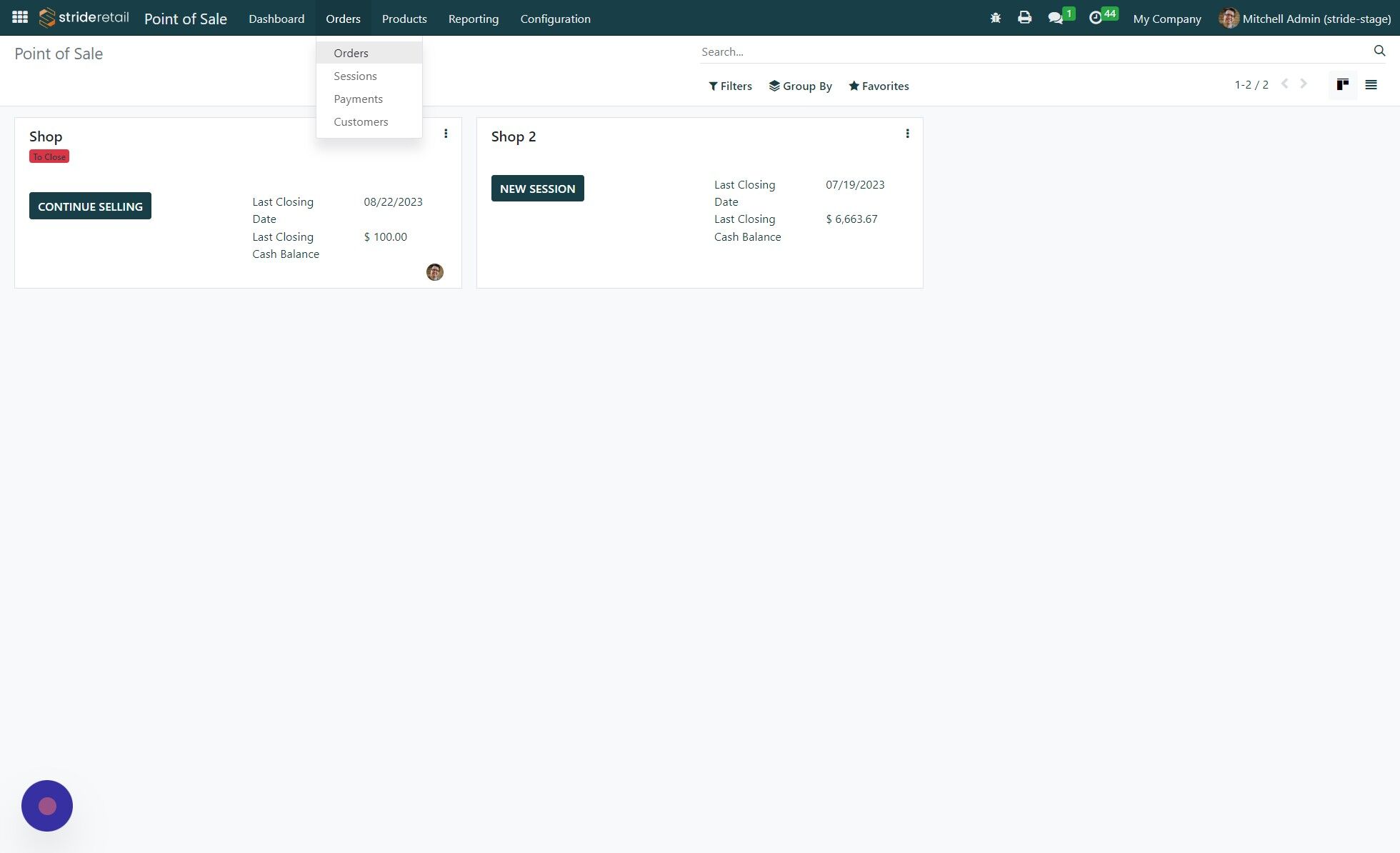 Screenshot of: Click "Orders"