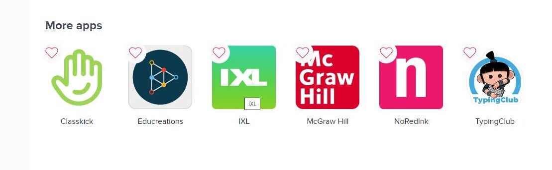 Screenshot of: Apps linked to your account will be displayed. Students see a similar page with app they can access. 
