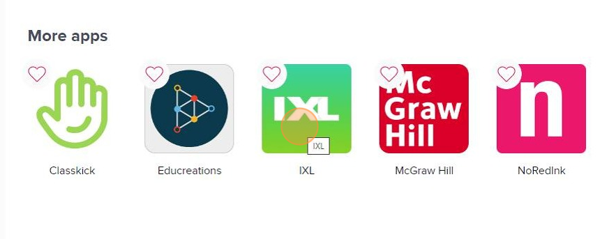 Screenshot of: Apps linked to your account will be displayed. Students see a similar page with app they can access.